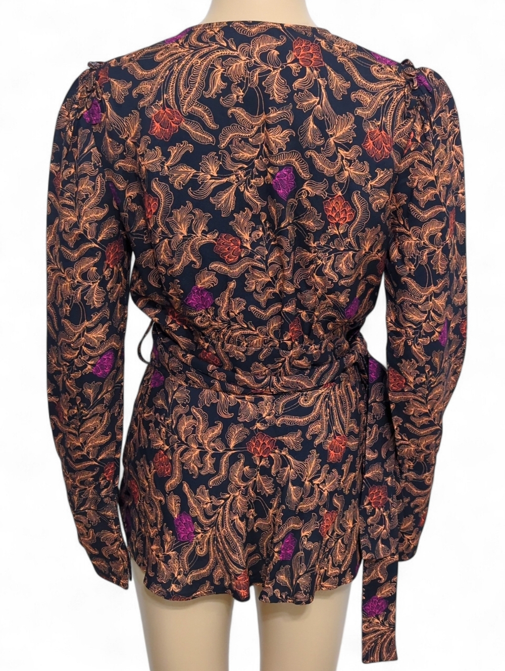 Proenza Schouler Baroque Floral Wrap Blouse Tie Waist Bell Sleeve 6 - Picture 3 of 9